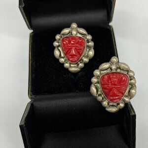 Vintage Sterling Silver Red Onyx Earrings | Made in Mexico